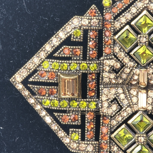 Heidi Daus Pendant Brooch Multicolor Green Brown Yellow Art Deco Diamond Shape - Picture 5 of 14
